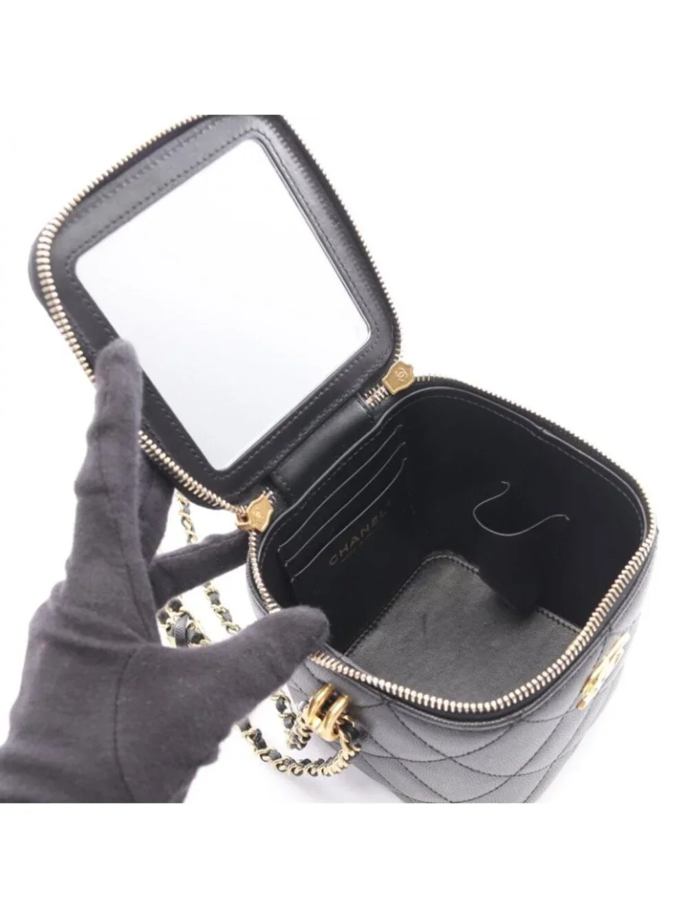 Chanel Shoulder Bag Quilted Vanity Black Caviar Leather Chain